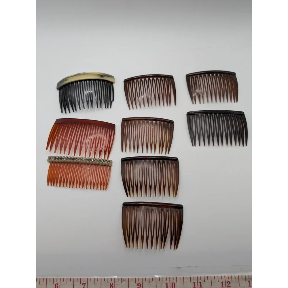 Vintage Goody Mini Hair Combs Side Pin Brown Marble Tortoise 2